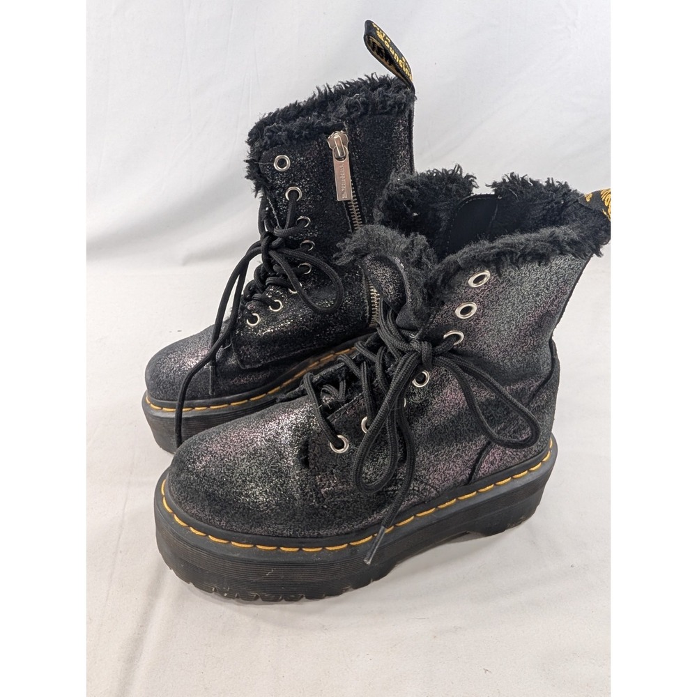 Dr Martin's Molly Gunmetal Iridescent Crackle Platform Combat Boots US 5 Lined